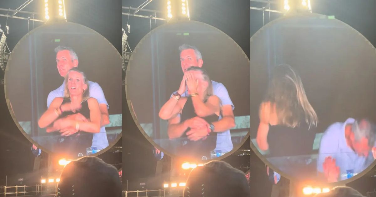 When the two realized they were on the kiss cam, their horrified expressions went viral. TikTok/@instaagraace